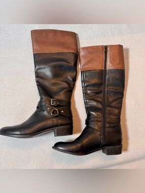 A.N.A Womens ANA Torrance Riding Boots Block Heel Black / Cognac Sz 6 M